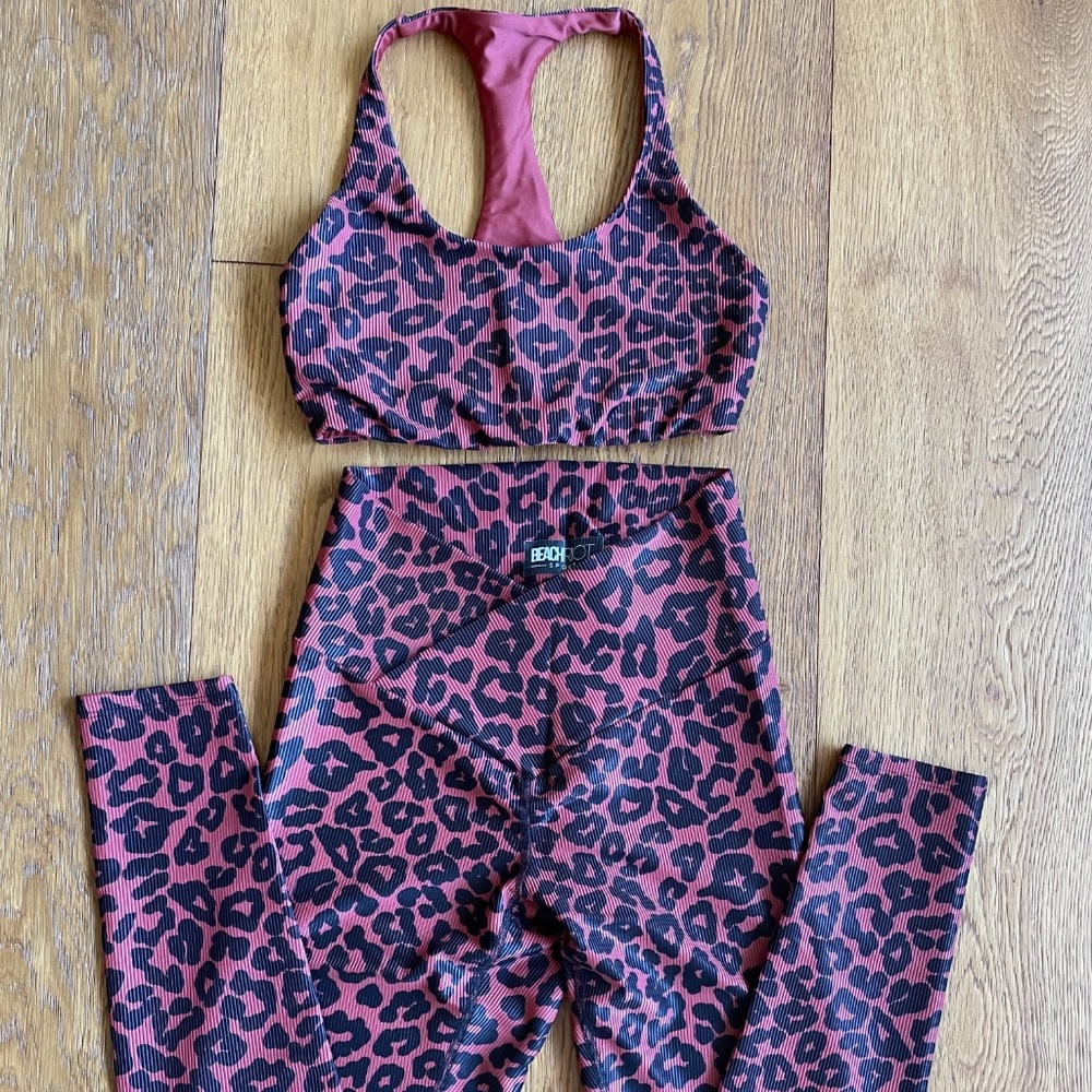 Beach Riot Small Leopard Legging and Bra Set